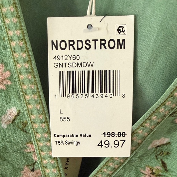 Max Studio Green Floral Midi Dress with Smocked Waist - Picture 2 of 2